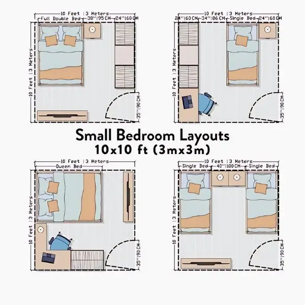 Desain Kamar 3x3 dengan Lemari dan Meja